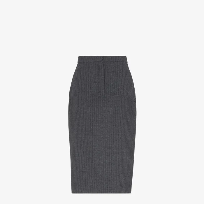 Fendi Coordinated Sets Skirt Gray Pinstriped Wool Skirt 8211 Women