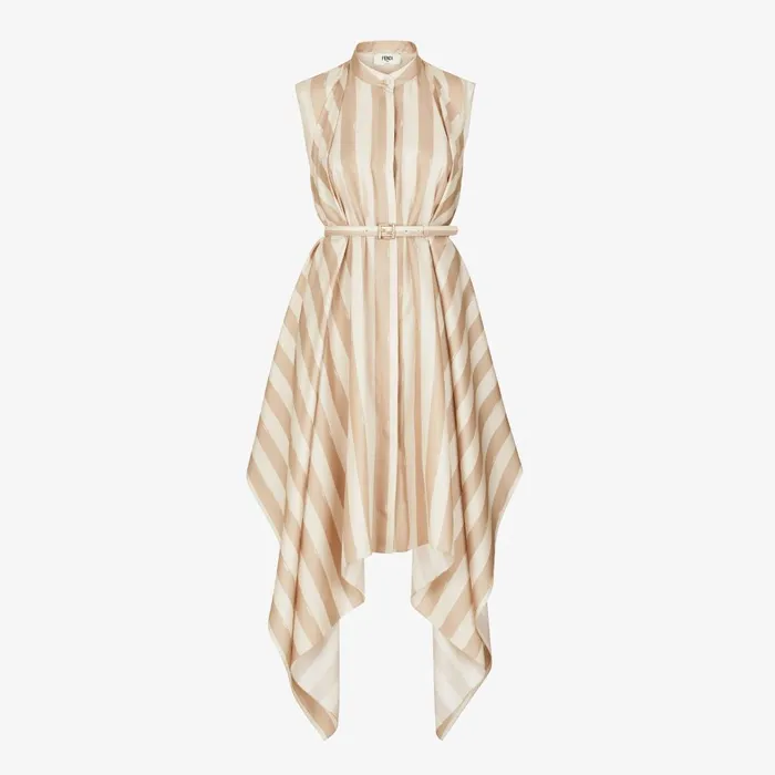 Fendi Dresses and Jumpsuits Dress Beige Pequin Silk Dress 8211 Women