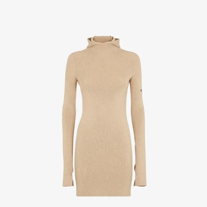 Fendi Dresses and Jumpsuits Dress Beige Silk And Wool Dress 8211 Women