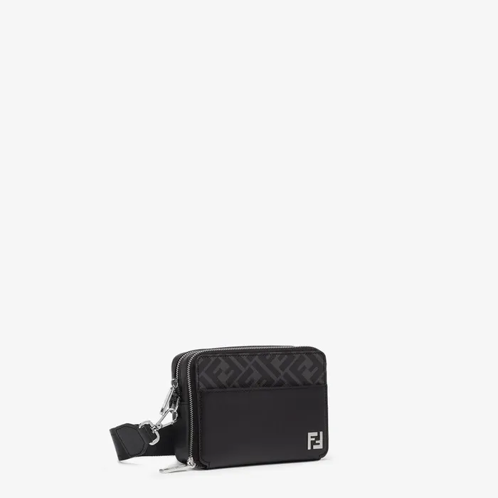 Fendi Messenger Bags Squared FF Camera Case Organizer Black Leather And FF Bag 8211 Men