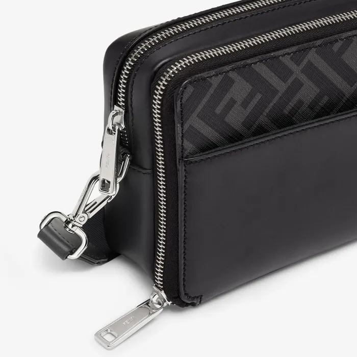 Fendi Messenger Bags Squared FF Camera Case Organizer Black Leather And FF Bag 8211 Men