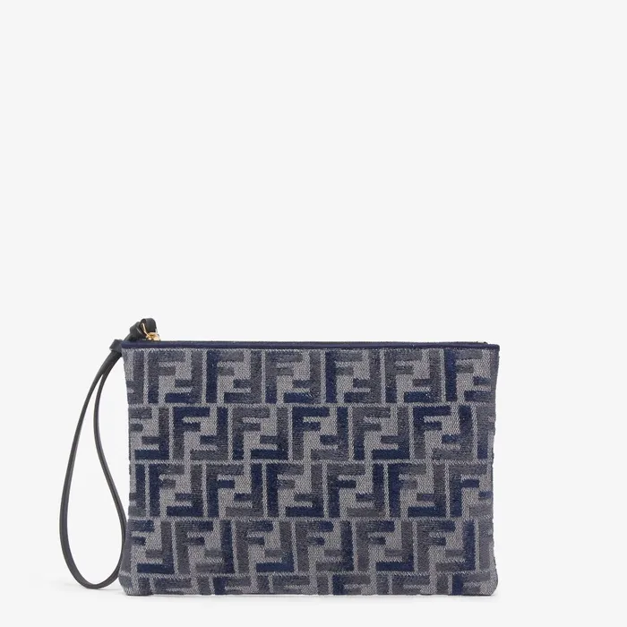 Fendi Pouches Peekaboo Flat Pouch Dark Blue FF Chenille Pouch 8211 Women