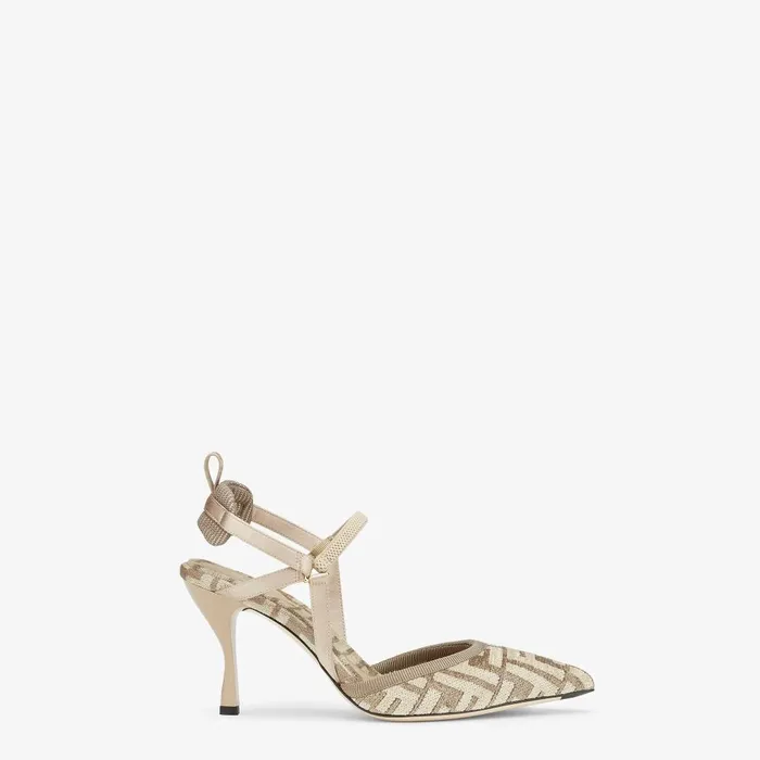 Fendi Pumps and Slingbacks Colibr Lite Highheeled Beige FF Chenille Slingbacks 8211 Women