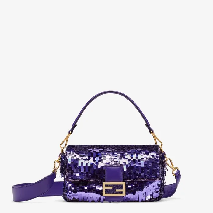 Fendi Shoulder and Crossbody Bags Baguette Purple Sequined Bag 8211 Women