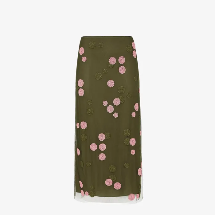 Fendi Skirts Skirt Green Embroidered Tulle Skirt 8211 Women