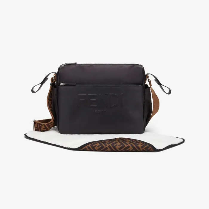 Fendi Strollers and Accessories Changing Bag Black Leather And Nylon Diaper Bag 8211 Kids