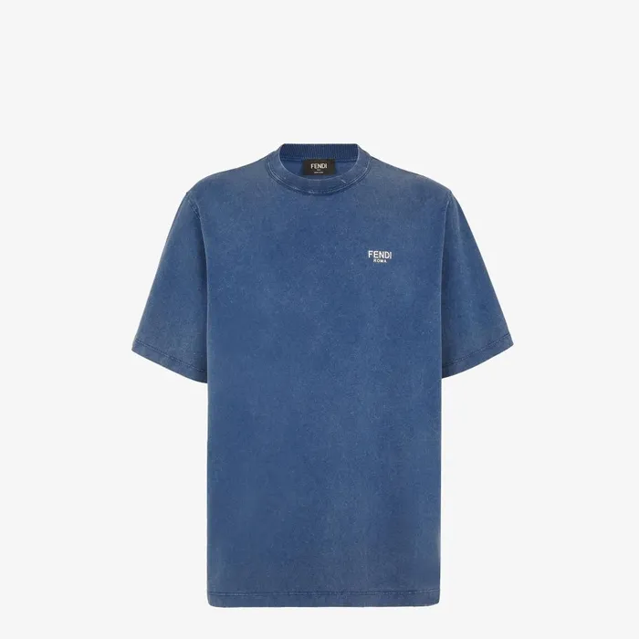 Fendi Tshirts and Polos TShirt Blue Cotton Tshirt 8211 Men