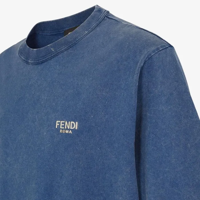 Fendi Tshirts and Polos TShirt Blue Cotton Tshirt 8211 Men