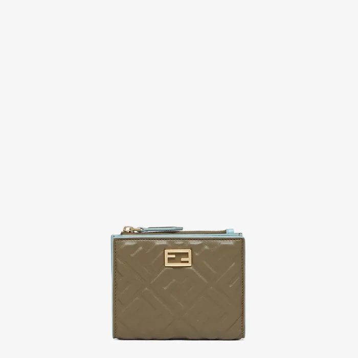 Fendi Wallets Slim Baguette Wallet Small Green Nappa Leather Wallet With FF Motif 8211 Women