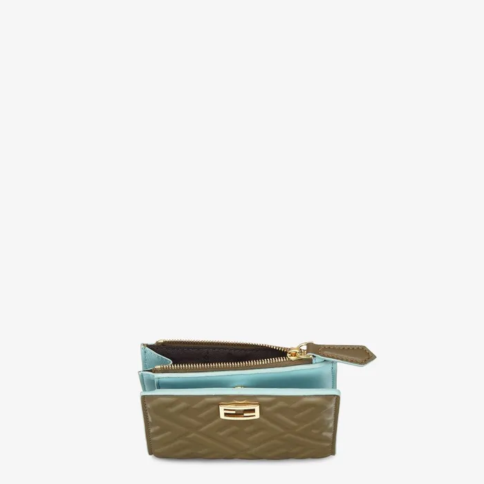 Fendi Wallets Slim Baguette Wallet Small Green Nappa Leather Wallet With FF Motif 8211 Women