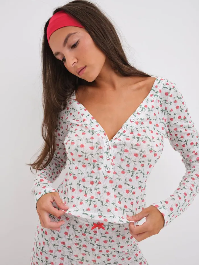 For Love and Lemons Lingerie Pointelle Long Sleeve Sleep Set White 8211 Women