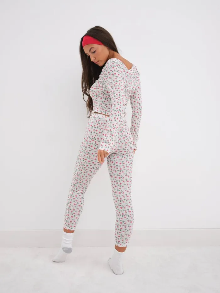 For Love and Lemons Lingerie Pointelle Long Sleeve Sleep Set White 8211 Women