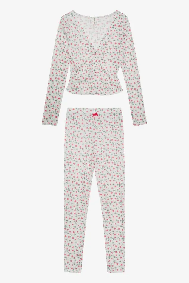 For Love and Lemons Lingerie Pointelle Long Sleeve Sleep Set White 8211 Women