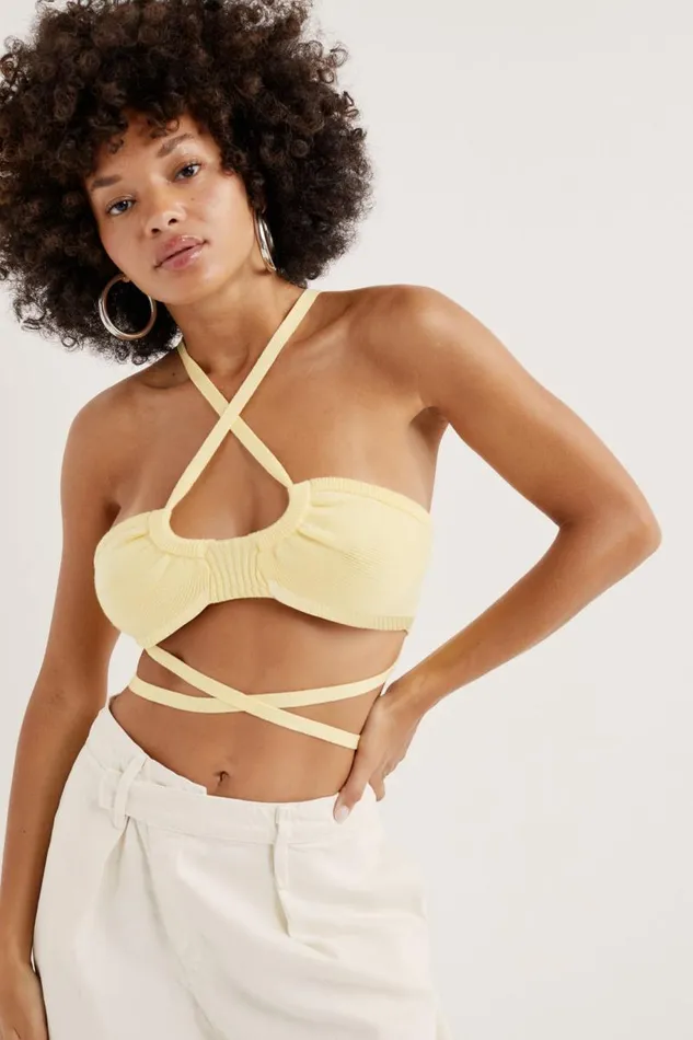 For Love and Lemons Tops Jourdin Tie Crop Top Yellow 8211 Women
