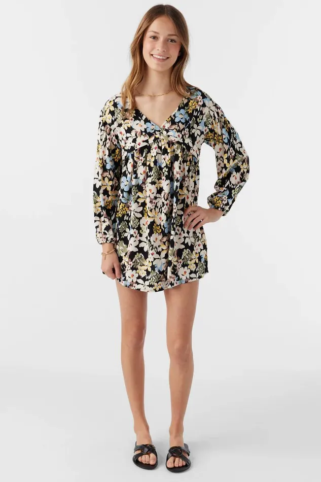 GIRL039S MARI CAMDEN FORAL LONG SLEEVE DRESS Black Kids O039NEILL Girl039S Clothing