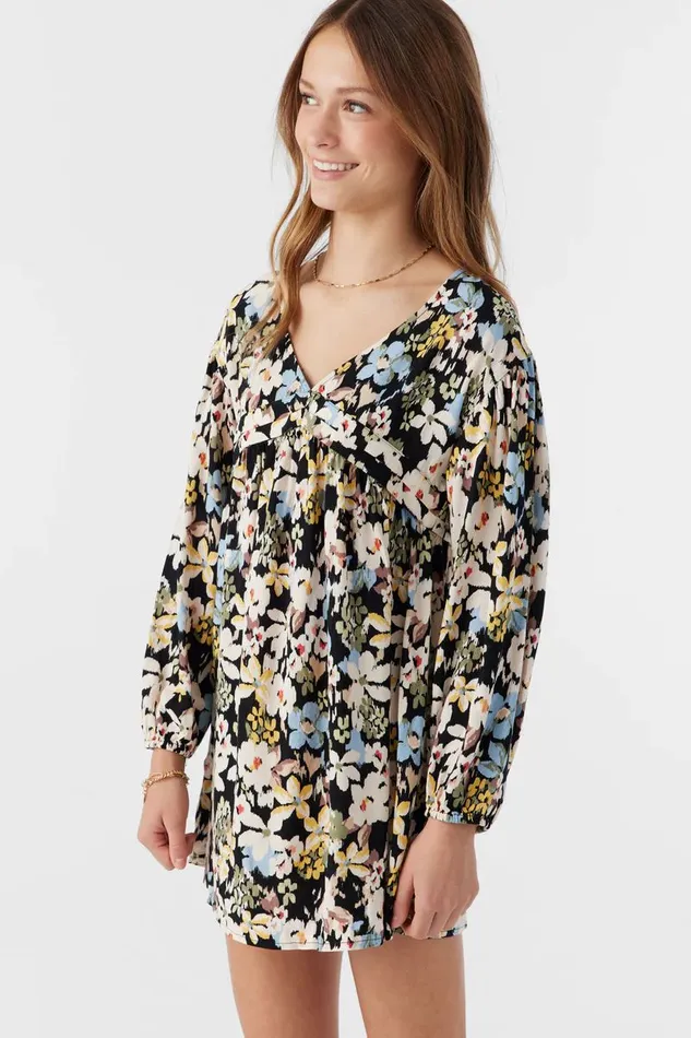 GIRL039S MARI CAMDEN FORAL LONG SLEEVE DRESS Black Kids O039NEILL Girl039S Clothing