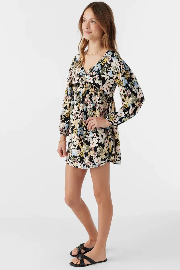 GIRL039S MARI CAMDEN FORAL LONG SLEEVE DRESS Black Kids O039NEILL Girl039S Clothing
