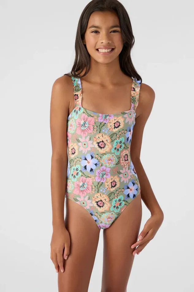 GIRL039S TALITHA FLORAL RUFFLE ONEPIECE Oil Green Women O039NEILL Girl039S Swim GIRL039S TALITHA FLORAL RUFFLE ONEPIECE Oil Green Women O039NEILL Girl039S Swim