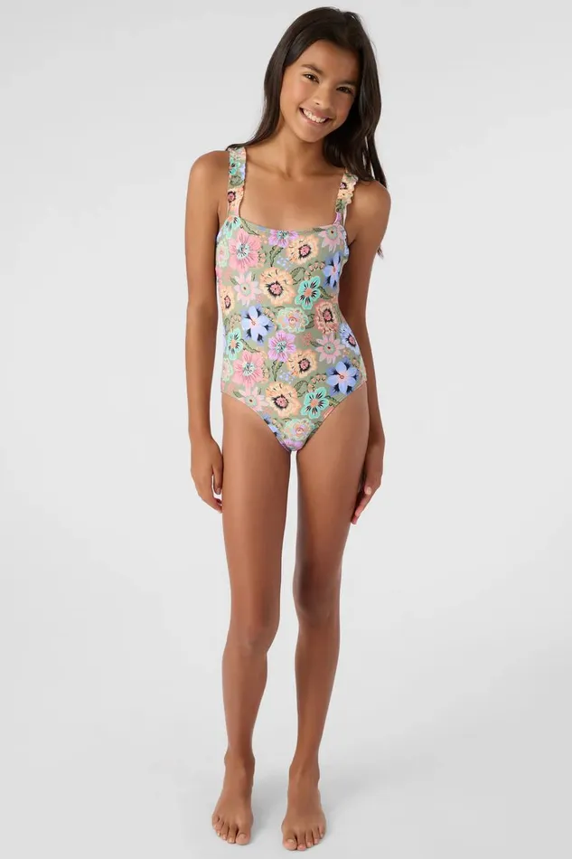 GIRL039S TALITHA FLORAL RUFFLE ONEPIECE Oil Green Women O039NEILL Girl039S Swim