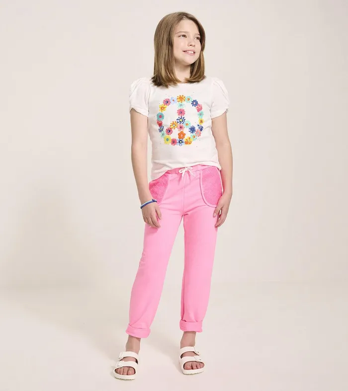 Girls Peace Flower Twisted Sleeve Tee Hatley
