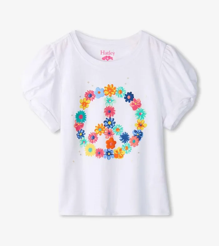 Girls Peace Flower Twisted Sleeve Tee Hatley