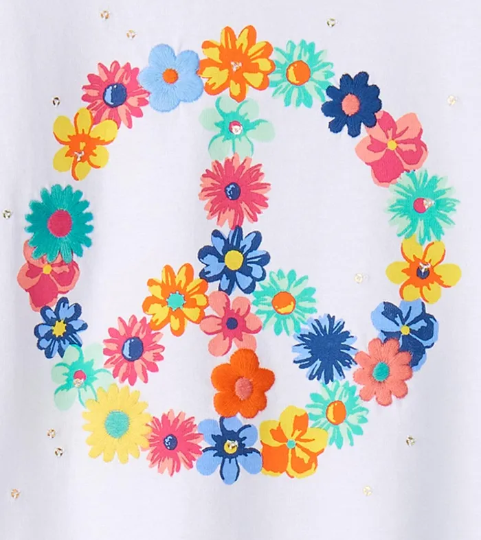 Girls Peace Flower Twisted Sleeve Tee Hatley