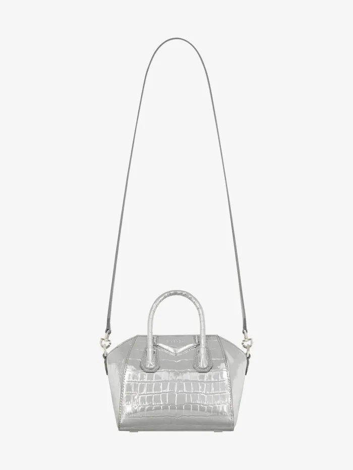 Givenchy Antigona Toy Bag In Crocodile Effect Leather Light Silvery Women Crossbody Bags Givenchy Antigona Toy Bag In Crocodile Effect Leather Light Silvery Women Crossbody Bags