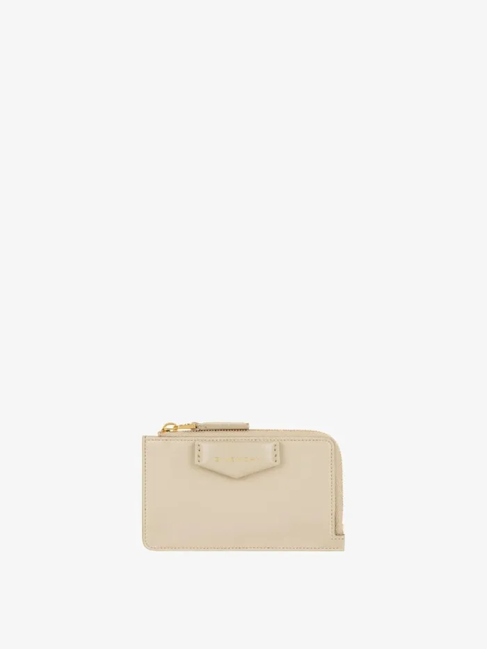 Givenchy Antigona Zipped Card Holder In Box Leather Natural Beige Women Wallets and Card Holders