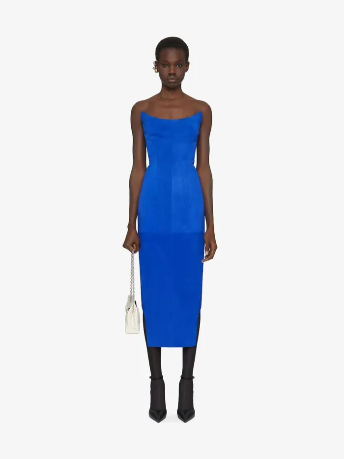 Givenchy Asymmetric Bustier Dress In Suede Iris Purple Women Dresses