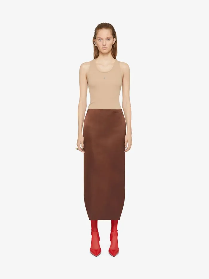 Givenchy Asymmetric Skirt In Silk Satin Duchesse Moka Brown Women Skirts