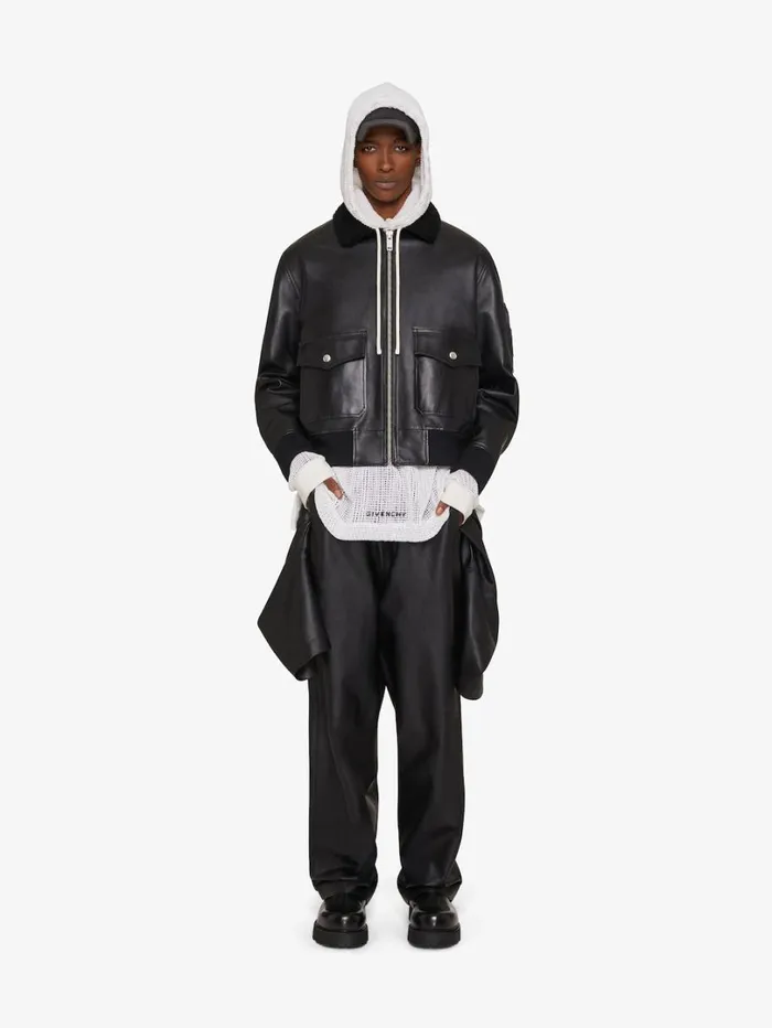 Givenchy Aviator Jacket In Leather And Shearling With Pocket Black Men Outerwear and Blousons