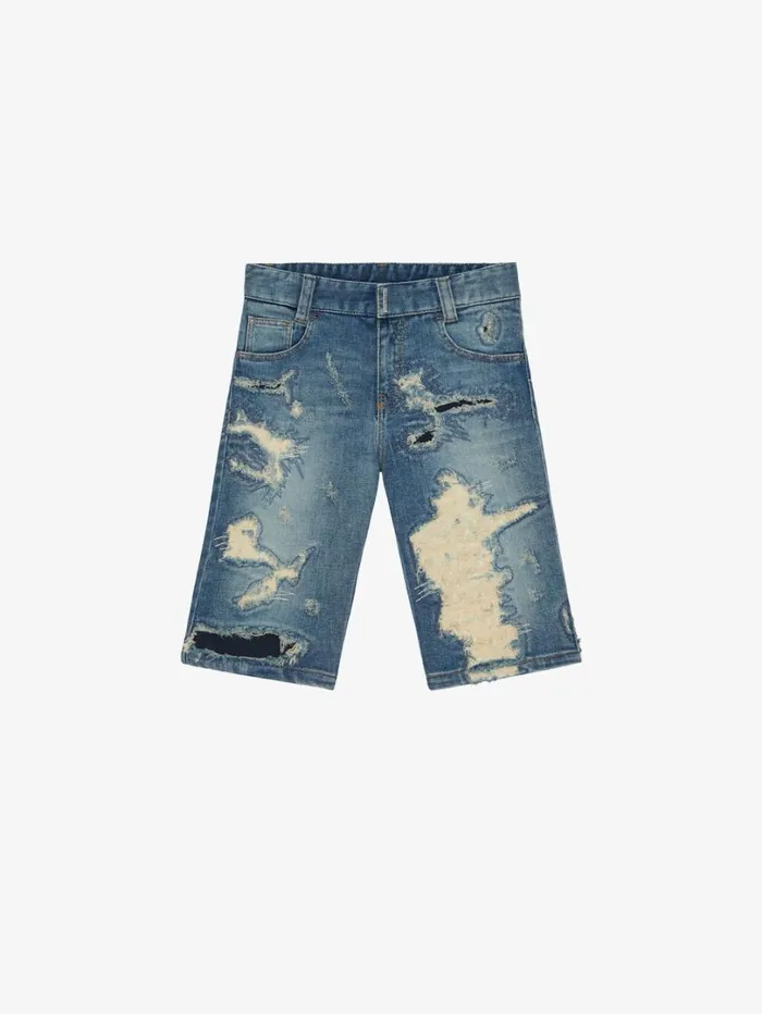 Givenchy Bermuda Shorts In Destroyed Denim Denim Blue Men Boy 4 To 12 Years