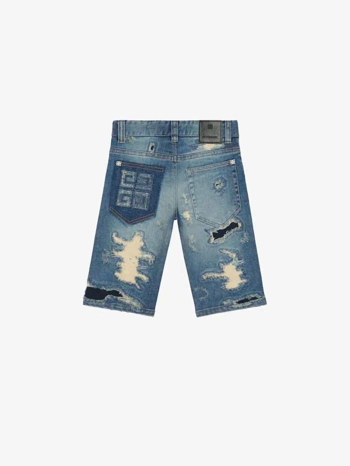 Givenchy Bermuda Shorts In Destroyed Denim Denim Blue Men Boy 4 To 12 Years Givenchy Bermuda Shorts In Destroyed Denim Denim Blue Men Boy 4 To 12 Years