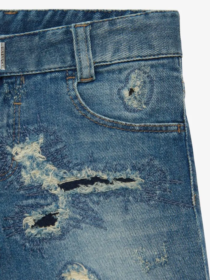 Givenchy Bermuda Shorts In Destroyed Denim Denim Blue Men Boy 4 To 12 Years Givenchy Bermuda Shorts In Destroyed Denim Denim Blue Men Boy 4 To 12 Years