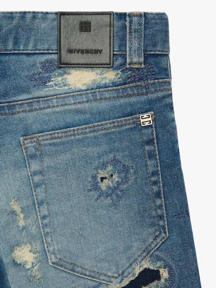 Givenchy Bermuda Shorts In Destroyed Denim Denim Blue Men Boy 4 To 12 Years Givenchy Bermuda Shorts In Destroyed Denim Denim Blue Men Boy 4 To 12 Years