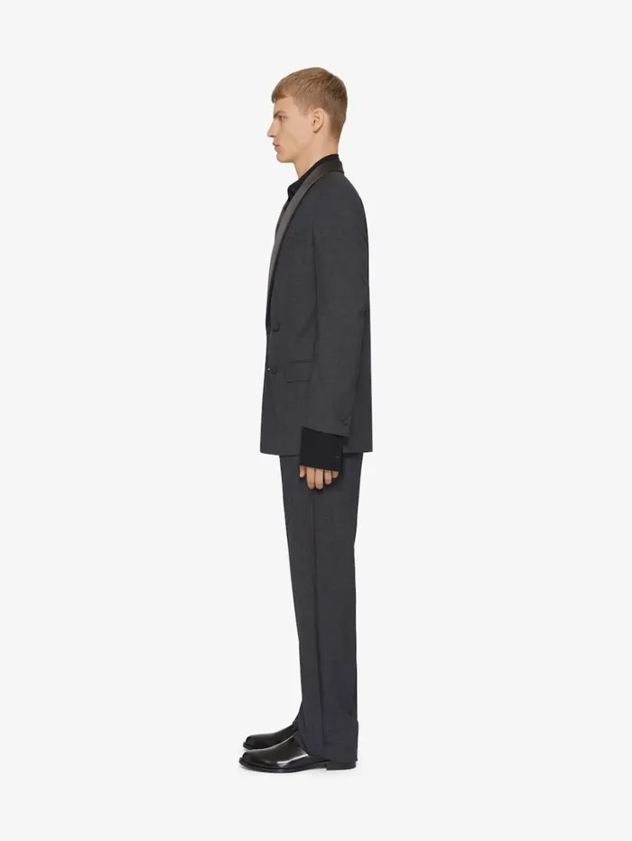 Givenchy Double Breasted Jacket In Wool With Satin Collar Dark Grey Men Coats and Jackets