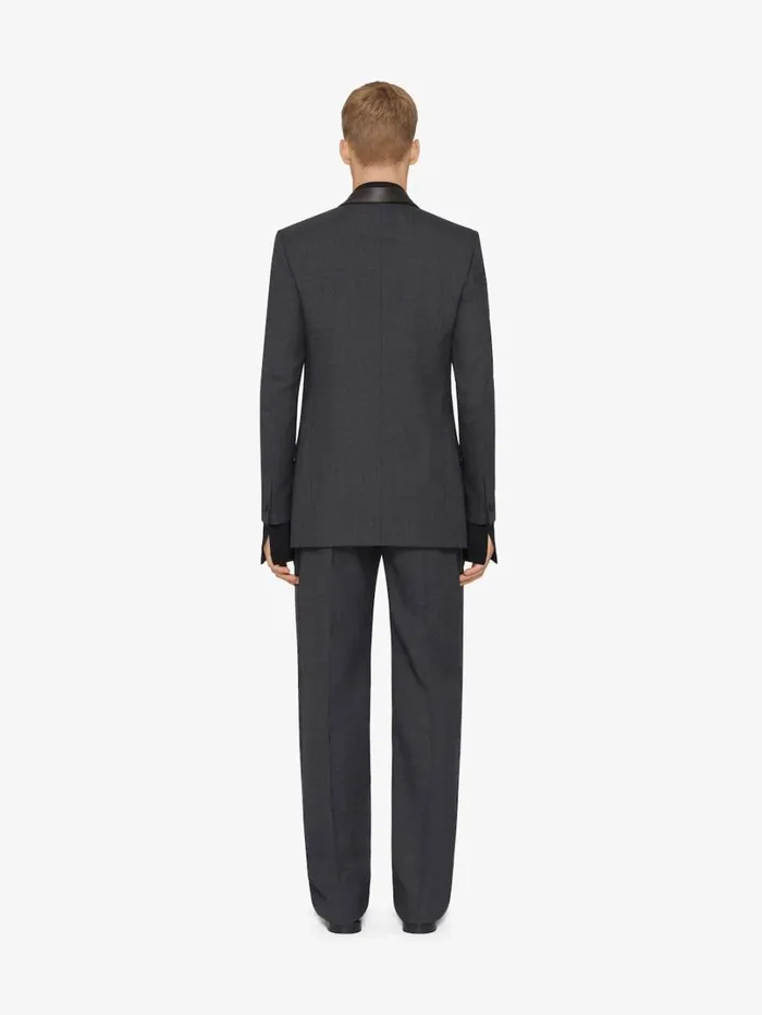 Givenchy Double Breasted Jacket In Wool With Satin Collar Dark Grey Men Coats and Jackets