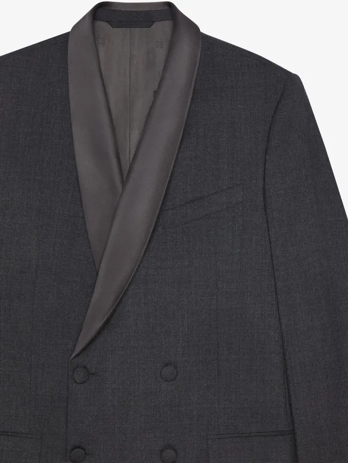 Givenchy Double Breasted Jacket In Wool With Satin Collar Dark Grey Men Coats and Jackets