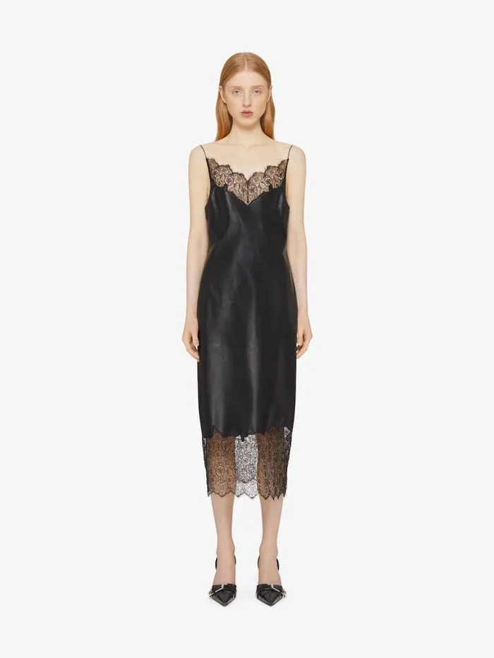 Givenchy Dress In Leather And Lace Black Women Dresses