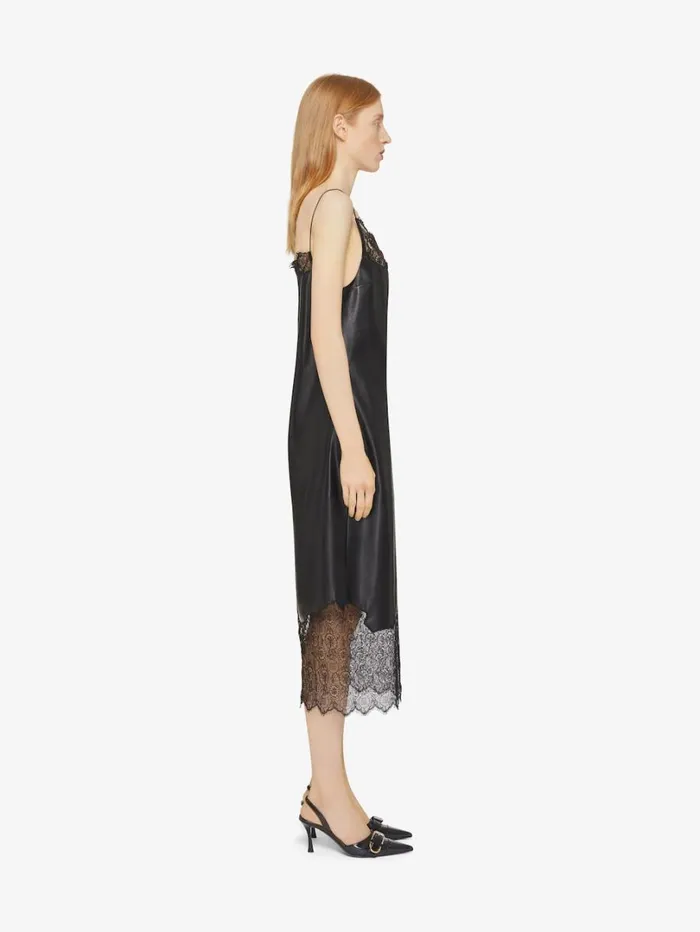 Givenchy Dress In Leather And Lace Black Women Dresses