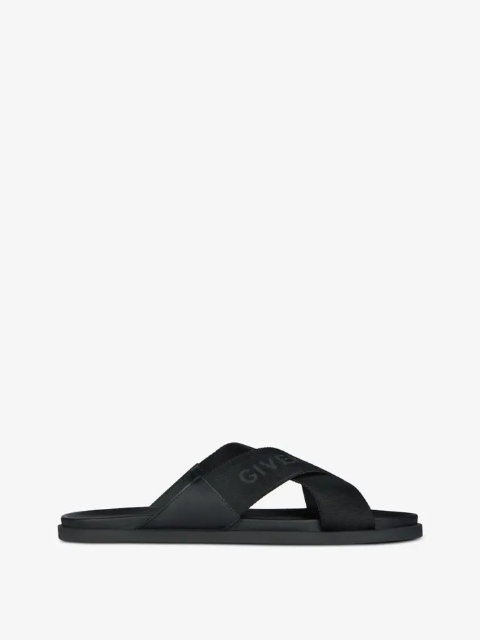 Givenchy G Plage Sandals With Crossed Straps In Webbing Black Men Slides and Sandals Givenchy G Plage Sandals With Crossed Straps In Webbing Black Men Slides and Sandals