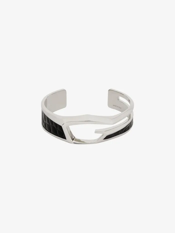 Givenchy Giv Cut Bracelet In Metal And Leather Blacksilvery Men Jewelry