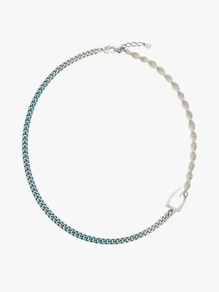 Givenchy Giv Cut Necklace In Metal Enamel And Woven Cotton Sky Blue Men Jewelry