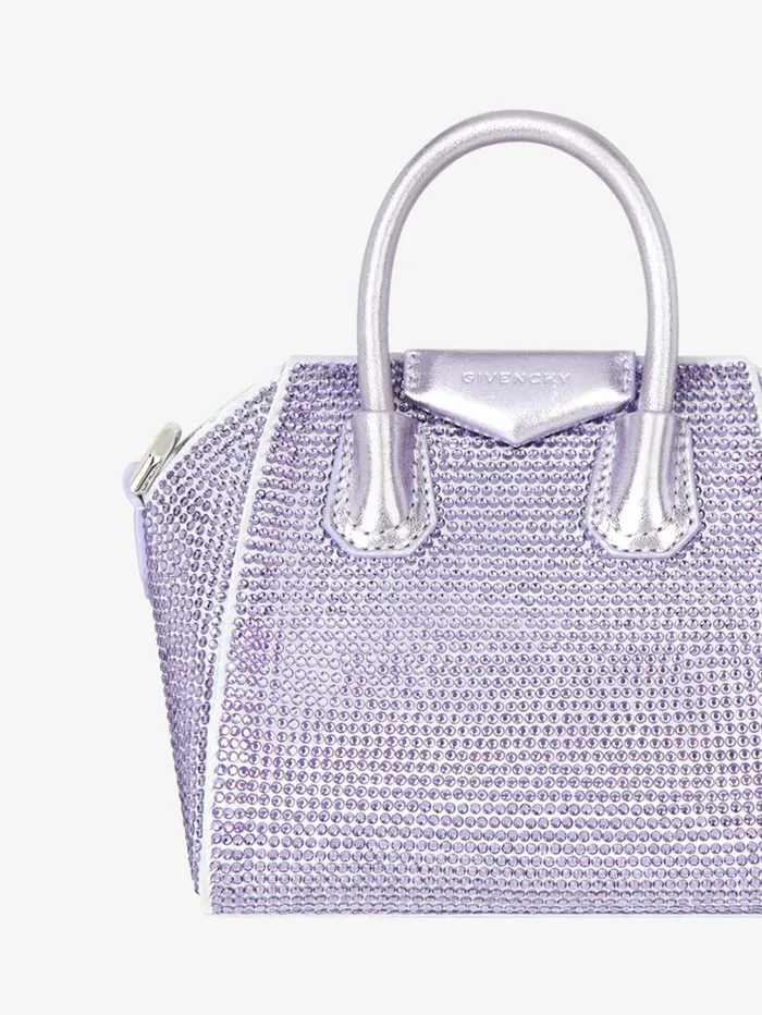 Givenchy Micro Antigona Bag In Satin With Strass Lavender Women Crossbody Bags Givenchy Micro Antigona Bag In Satin With Strass Lavender Women Crossbody Bags
