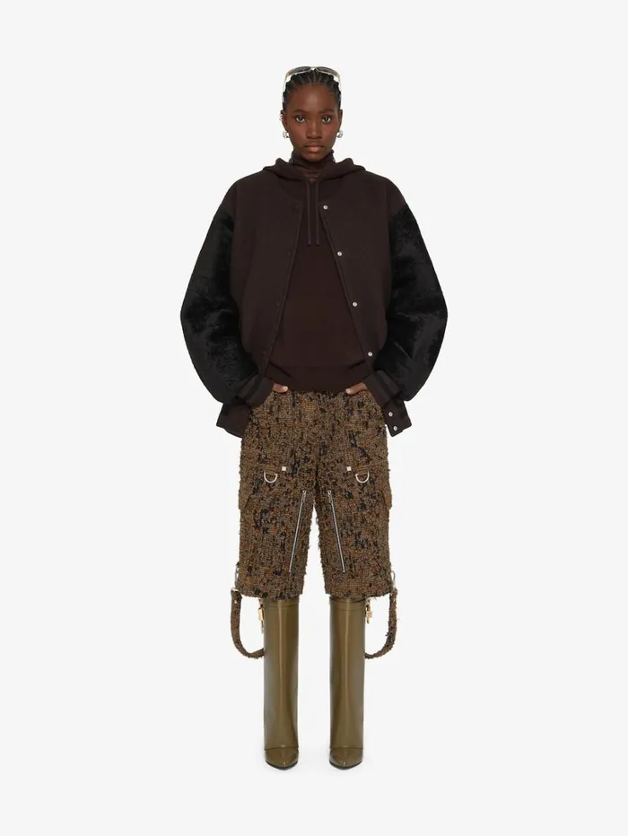 Givenchy Oversized Varsity Jacket In Wool And Shearling Dark Brown Women Outerwear and Blousons
