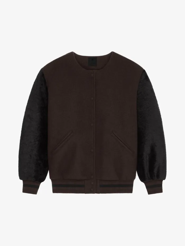 Givenchy Oversized Varsity Jacket In Wool And Shearling Dark Brown Women Outerwear and Blousons