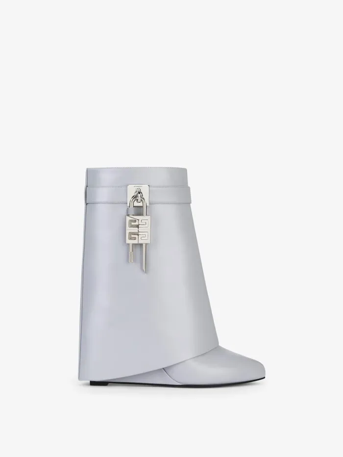 Givenchy Shark Lock Ankle Boots In Leather Light Grey Women Shark Lock