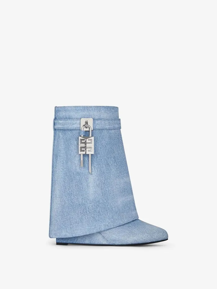 Givenchy Shark Lock Ankle Boots In Washed Denim Medium Blue Women Shark Lock