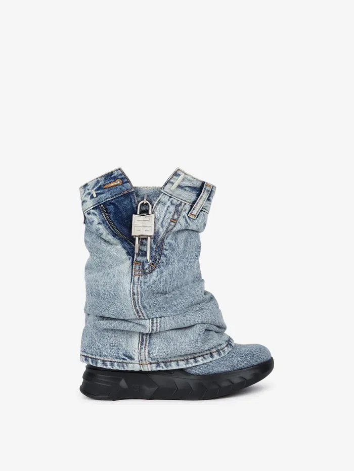 Givenchy Shark Lock Biker Ankle Boots In Jeans Medium Blue Women Shark Lock
