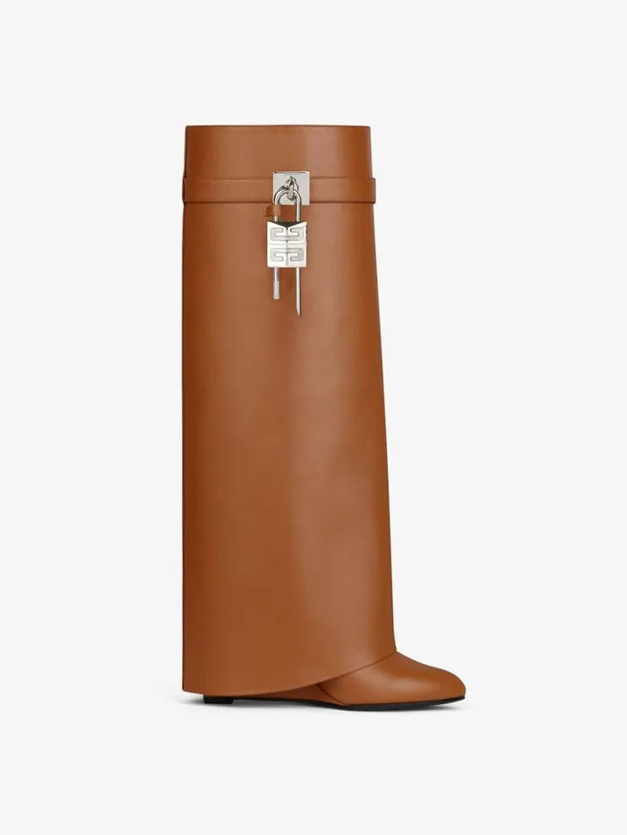 Givenchy Shark Lock Boots In Leather Tan Women Shark Lock